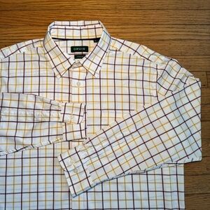 Orvis Men's White and Yellow Checkered Shirt Size XL business, casual, fishing